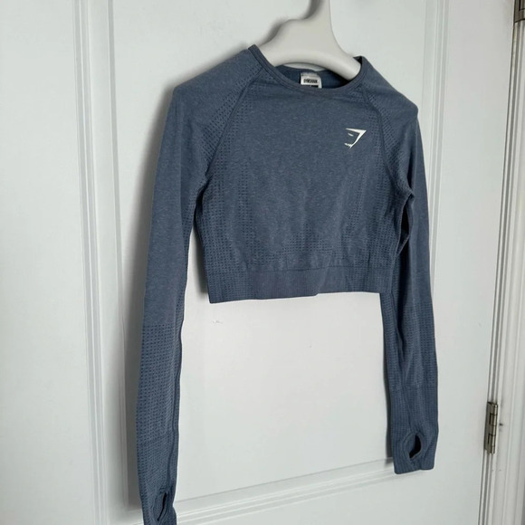 Gymshark Vital Seamless 2.0 Crop Top - Evening Blue Marl size S - Picture 5 of 7